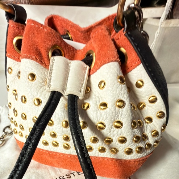 Diane Von Fostenberg DVF Handbags - DVF Diane von Furstenberg Studded Mini Bucket Bag Leather Suede Crossbody Rare